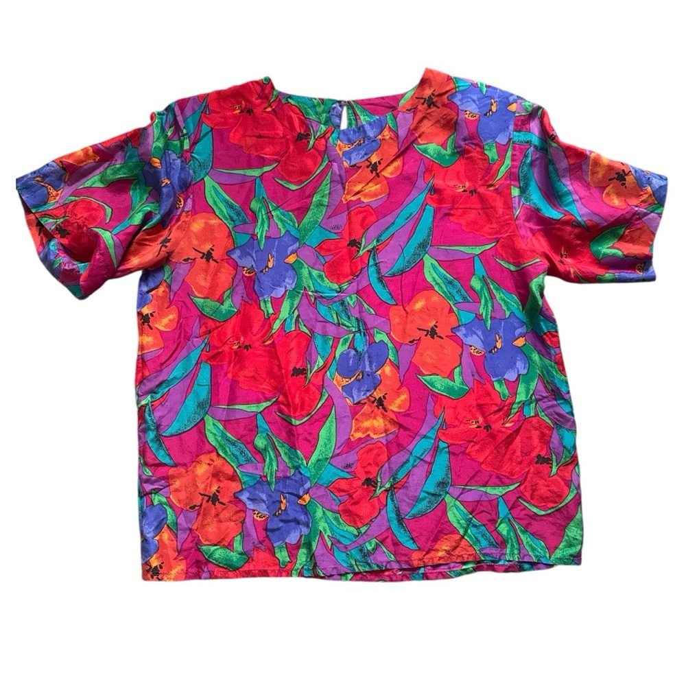 Marguerite Li Vintage 80s Silk Colorful Blouse. Size Large
